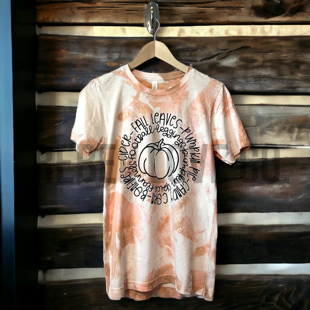 Fall Tie Dye Tee Short Sleeve,  Pumpkin, Coffee, Cider, Bleach Dye, Hay trendy